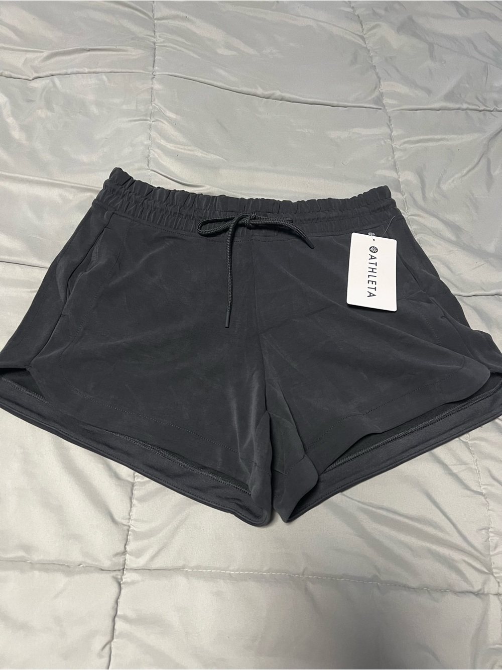 Athleta Black Elastic-Waist Athletic Shorts with Drawstring